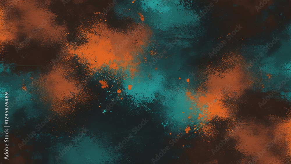 Fototapeta premium AI Generative. Abstract digital painting of texture grainy brown, orange, dark turquoise background. 7