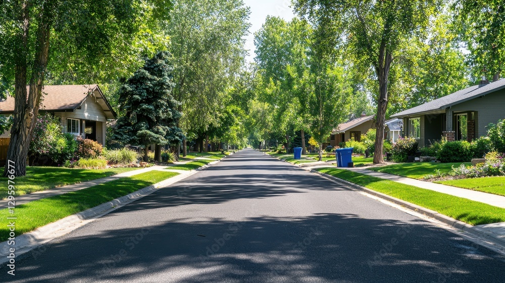 Tranquil Tree-Lined Residential Street on a Sunny Day Tranquil Tree-Lined Residential Street on a Sunny Day