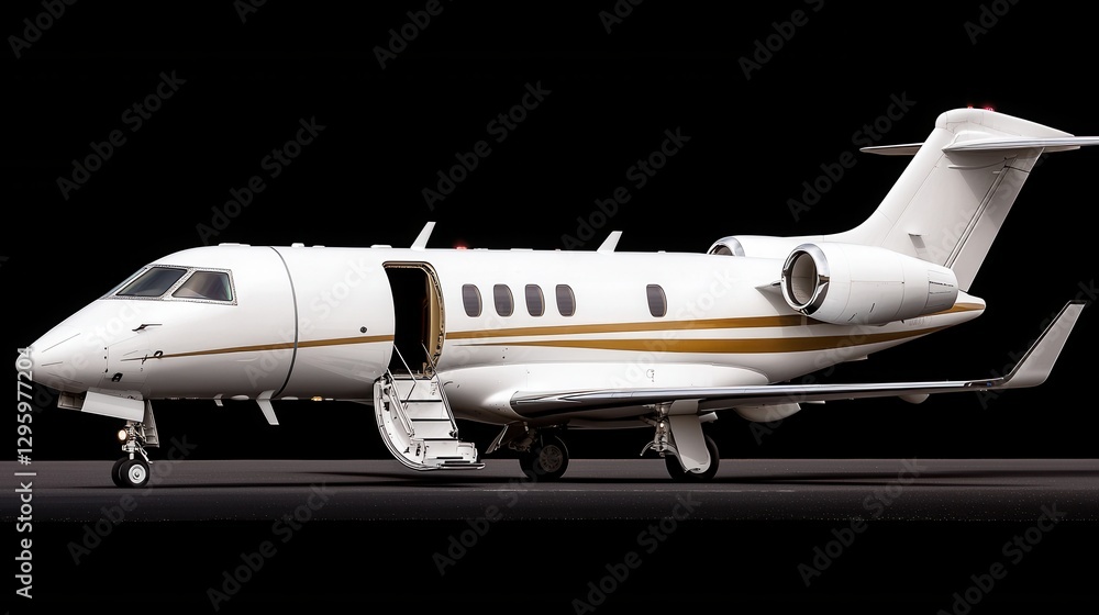 Fototapeta premium Sleek White Private Jet on Display with Open Doorway