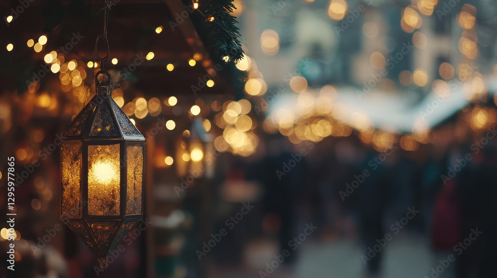 Festive lantern, market, bokeh, winter Festive lantern, market, bokeh, winter