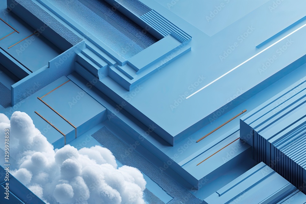 Obraz premium Vibrant Sky Blue Geometric Abstraction with Contemporary Patterns and Lines