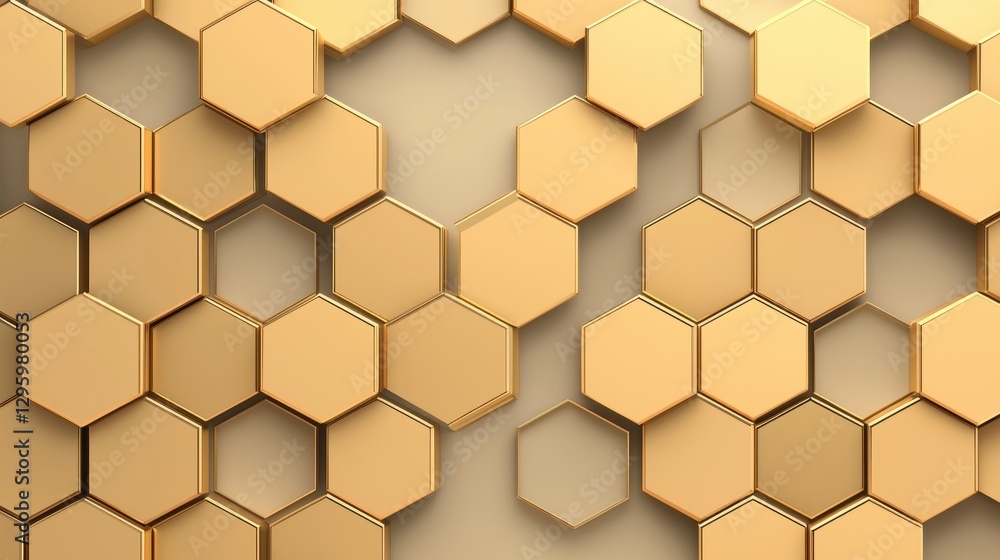 Geometric Honeycomb Pattern in Golden Metallic Finish Wallpaper Geometric Honeycomb Pattern in Golden Metallic Finish Wallpaper