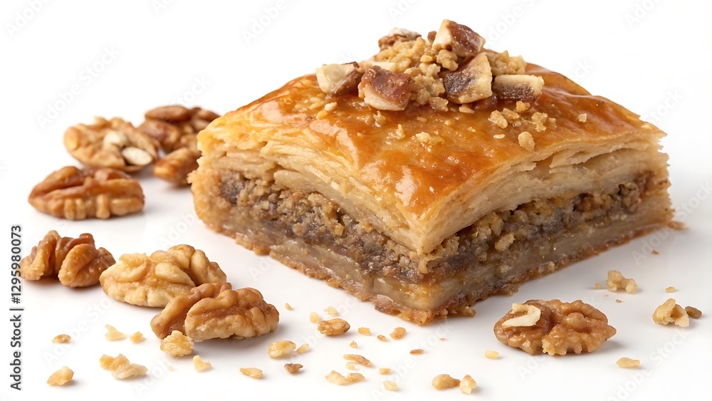  Walnut Baklava on White Background