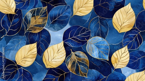 Golden Leaves on Blue Background for Elegant Design Projects