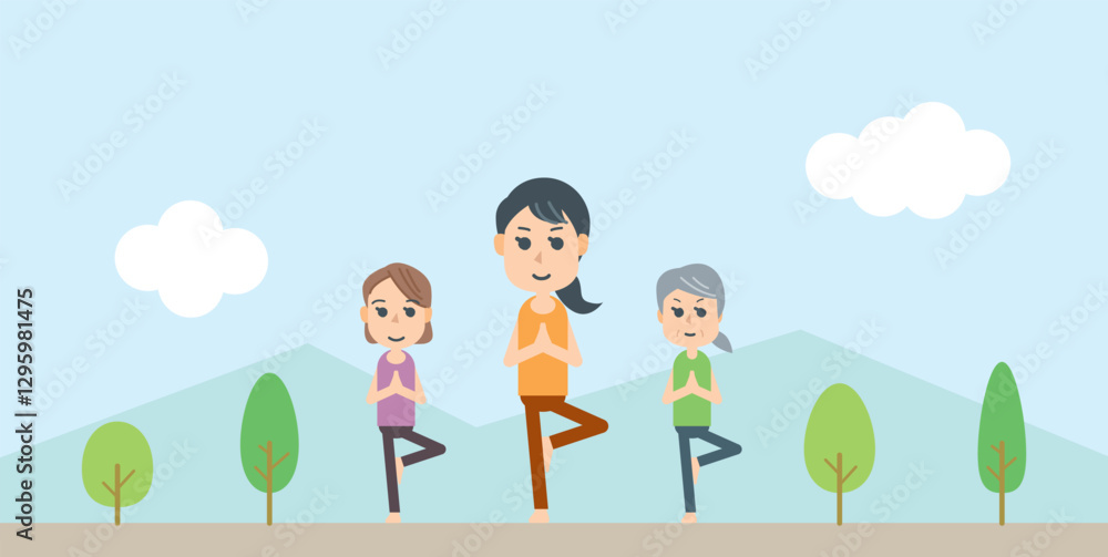 自然の中でヨガのポーズをする人　健康　運動