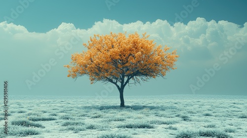 Golden Tree Stands Alone In A Vast Field