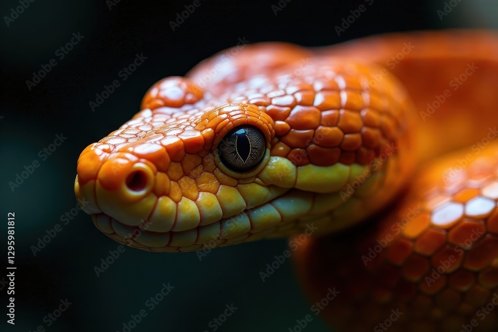 Obraz premium A Close-Up View of an Orange Snake's Head, Revealing Intricate Scales and a Captivating Gaze