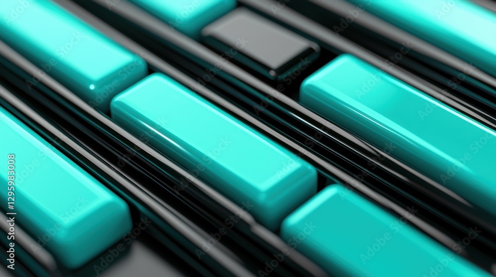Glossy Turquoise and Black Rectangles in Modern Abstract Design Glossy Turquoise and Black Rectangles in Modern Abstract Design