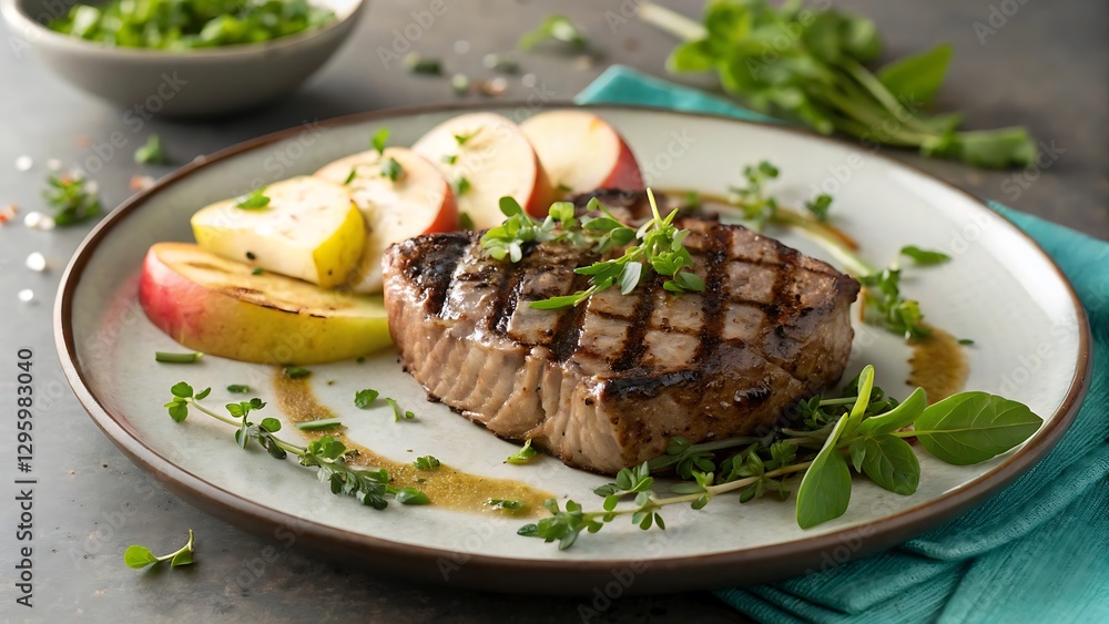 Grilled Steak with Fresh Herbs and Apple Slices Grilled Steak with Fresh Herbs and Apple Slices