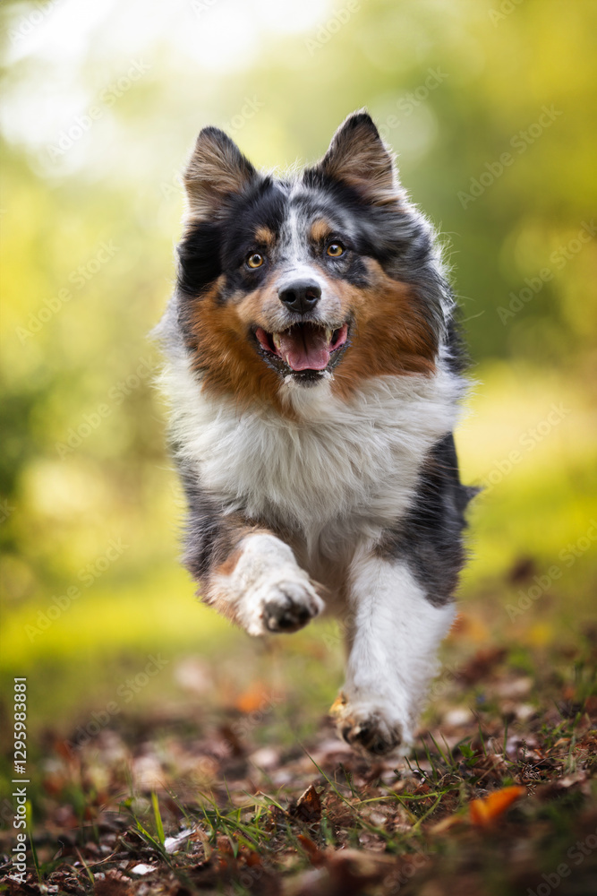 Australian shepherd dog in the meadow Australian shepherd dog in the meadow