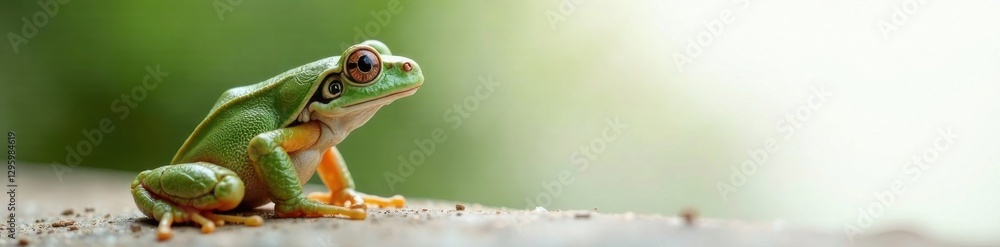 Fototapeta premium Le grenouille regarde le panneau blanc avec curiosit?, reflected, moustache, vase