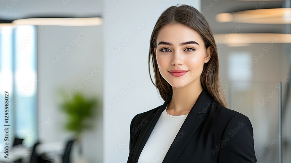 A woman in a business suit poses for a picture