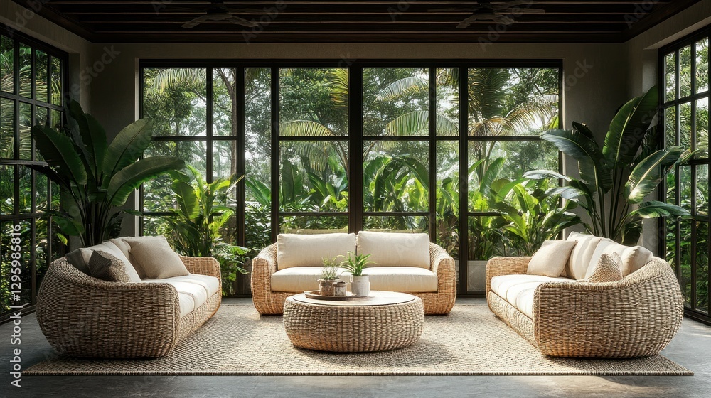 Tropical indoor patio seating area Tropical indoor patio seating area