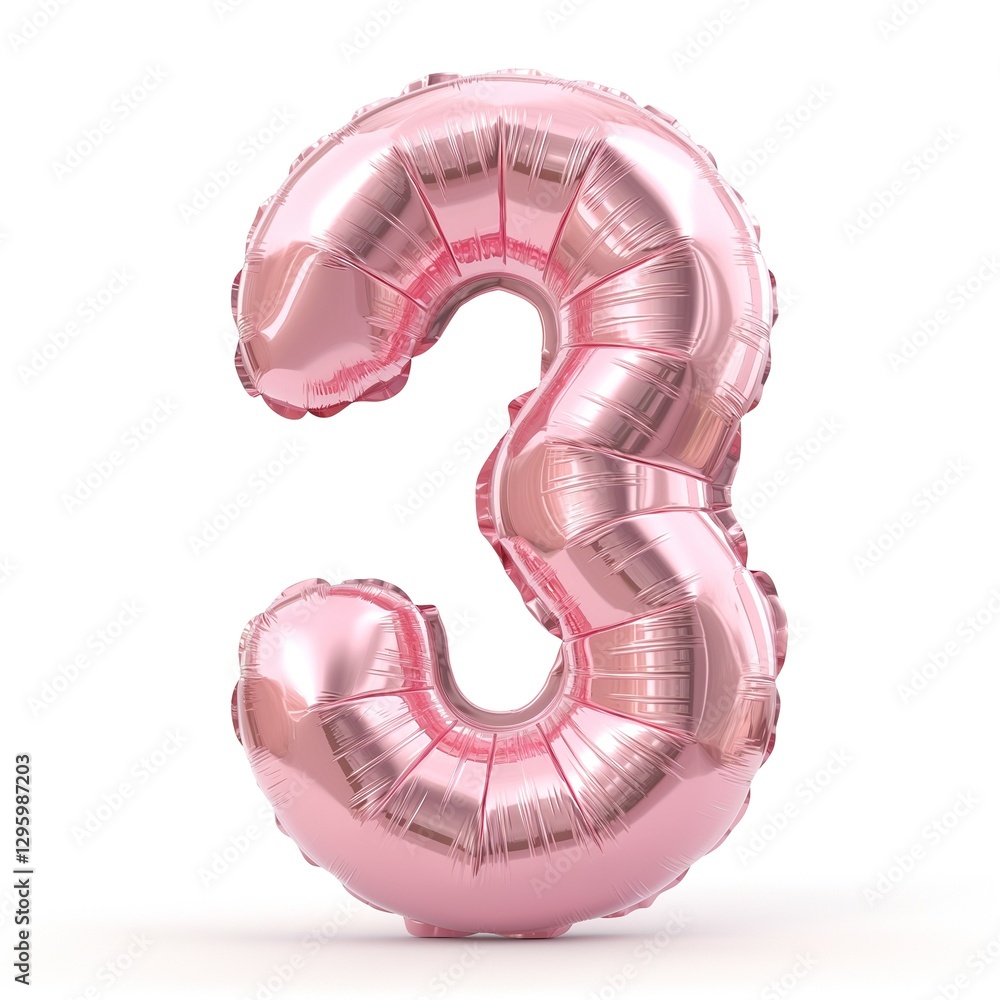 Large pink foil balloon shaped like the number three, perfect for celebrations. Large pink foil balloon shaped like the number three, perfect for celebrations.
