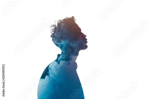 Abstract Silhouette: A thought-provoking composition featuring a man's profile intertwined with wisps of color, evokes a sense of introspection and mystery.