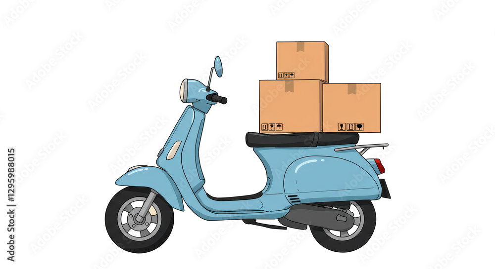 Obraz premium Isolated Blue Scooter with Delivery Boxes