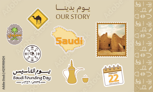 A set of stickers bearing the identity of Saudi Founding Day