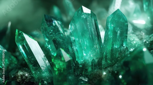 Emerald crystals cluster close up