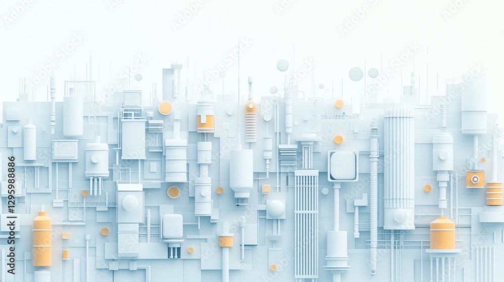 Fototapeta premium A city skyline made of white blocks with orange accents
