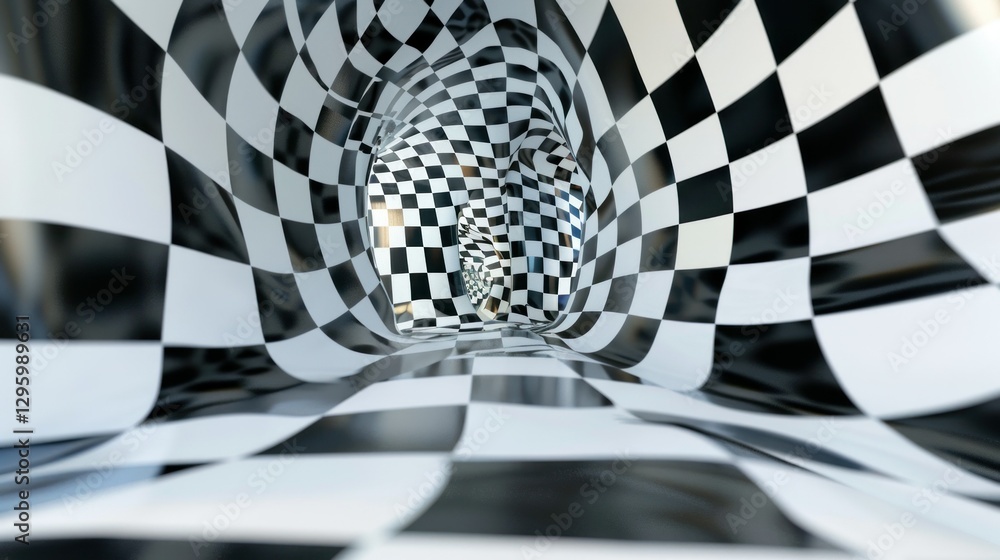 A surreal checkerboard with floating pieces that seem to change shape. A surreal checkerboard with floating pieces that seem to change shape.