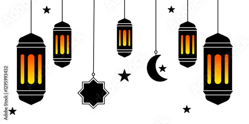 Islamic Lantern Icon. Ramadhan Vintage Icon. Muslim Festive banner. arabian lantern. vector illustration.