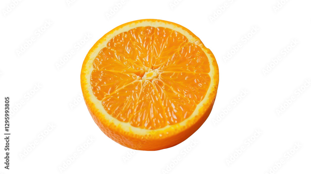 Fresh orange slice showing juicy texture on transparent background Fresh orange slice showing juicy texture on transparent background