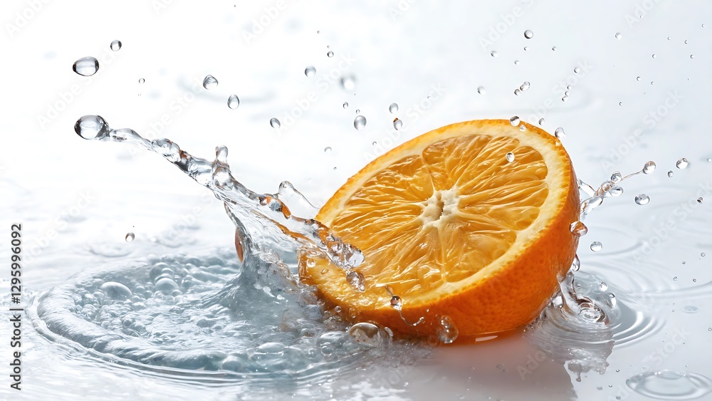 Orange Slice Splashing in Water on White Background – Refreshing & Vibrant Orange Slice Splashing in Water on White Background – Refreshing & Vibrant
