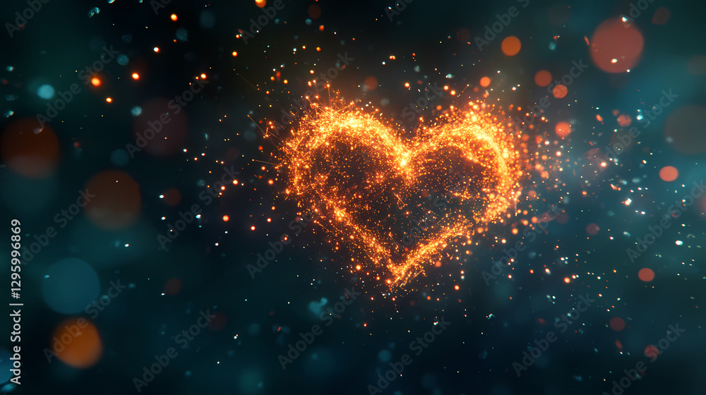 Orange Heart of Glowing Dots