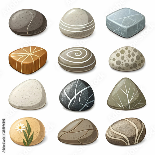 isolated and realistic stone transparent icon set