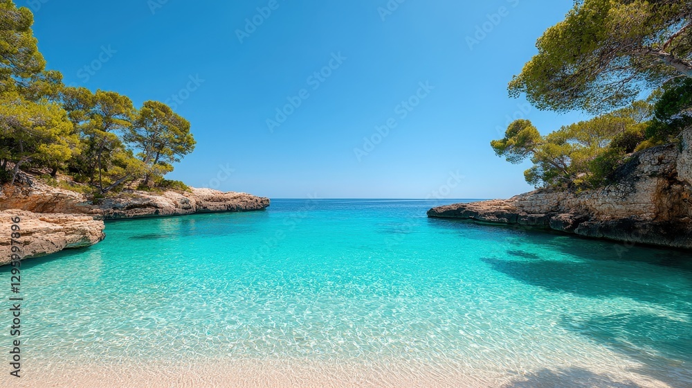 Turquoise water and lush greenery create a scenic coastal landscape Turquoise water and lush greenery create a scenic coastal landscape