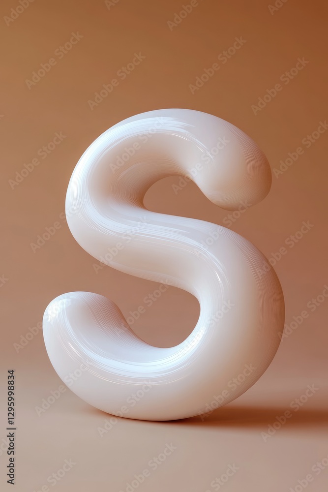 A White Glossy Letter S Against a Light Brown Background A White Glossy Letter S Against a Light Brown Background