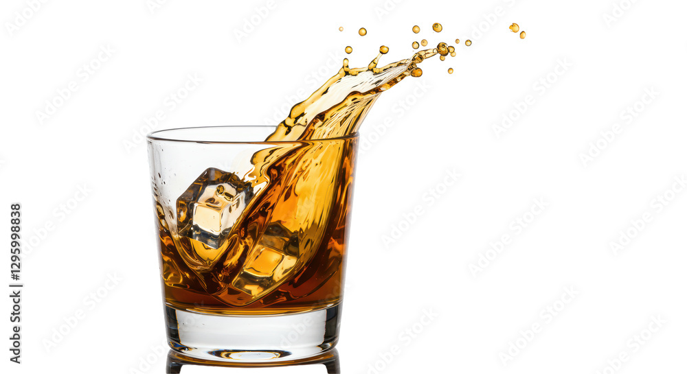 Isolated Whiskey splash with ice cubes Isolated Whiskey splash with ice cubes
