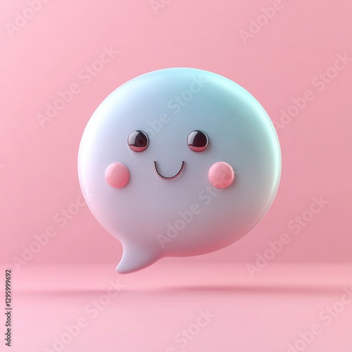 A smiling speech bubble with blushing cheeks on pink background