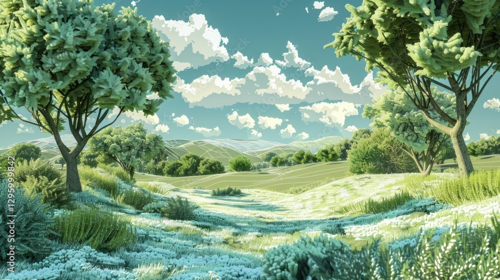 Obraz premium A detailed digital illustration of a landscape designed on a computer.