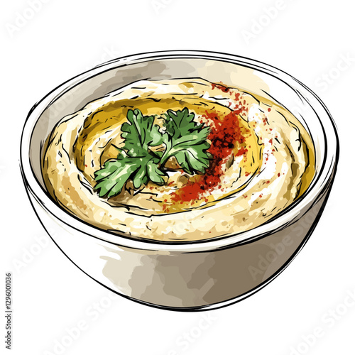 Hummus minimalist 2D vector graphic illustration sketch on a white background.

