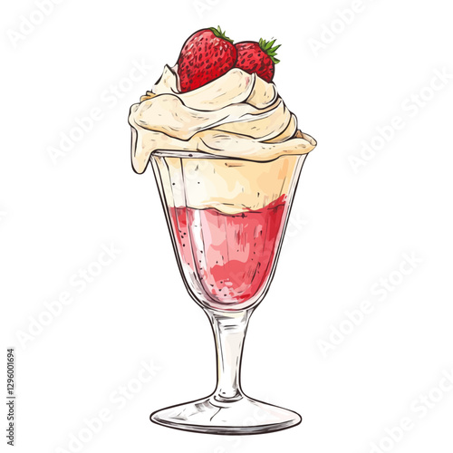 Ice cream sundae minimalist 2D vector graphic illustration sketch on a white background.

