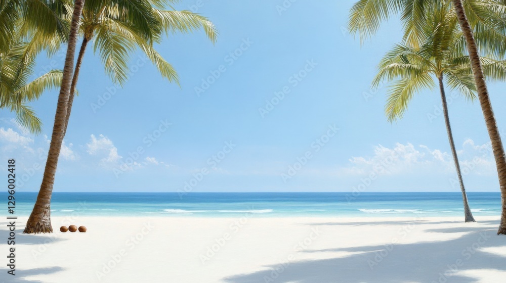 Fototapeta premium Relaxing day at a tropical beach white sand shoreline nature landscape calm ocean serene viewpoint tranquility concept