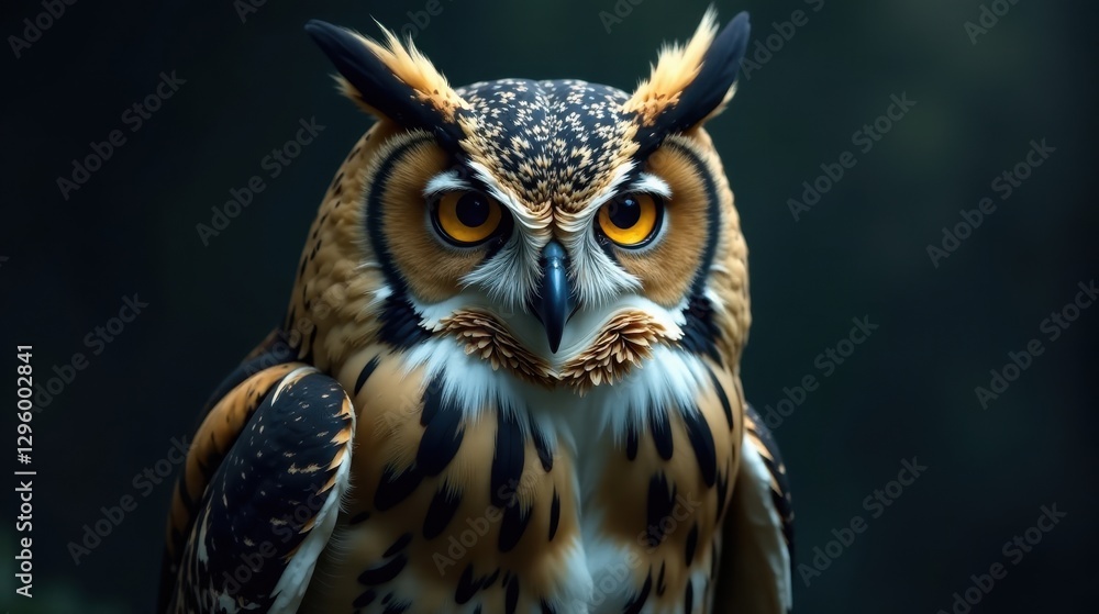 Majestic Owl Portrait A Striking Image of a Wild Bird with Intense Gaze and Unique Plumage Majestic Owl Portrait A Striking Image of a Wild Bird with Intense Gaze and Unique Plumage