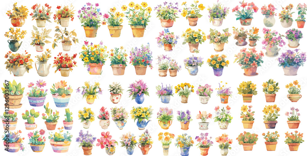Naklejka premium flower pot watercolor clipart