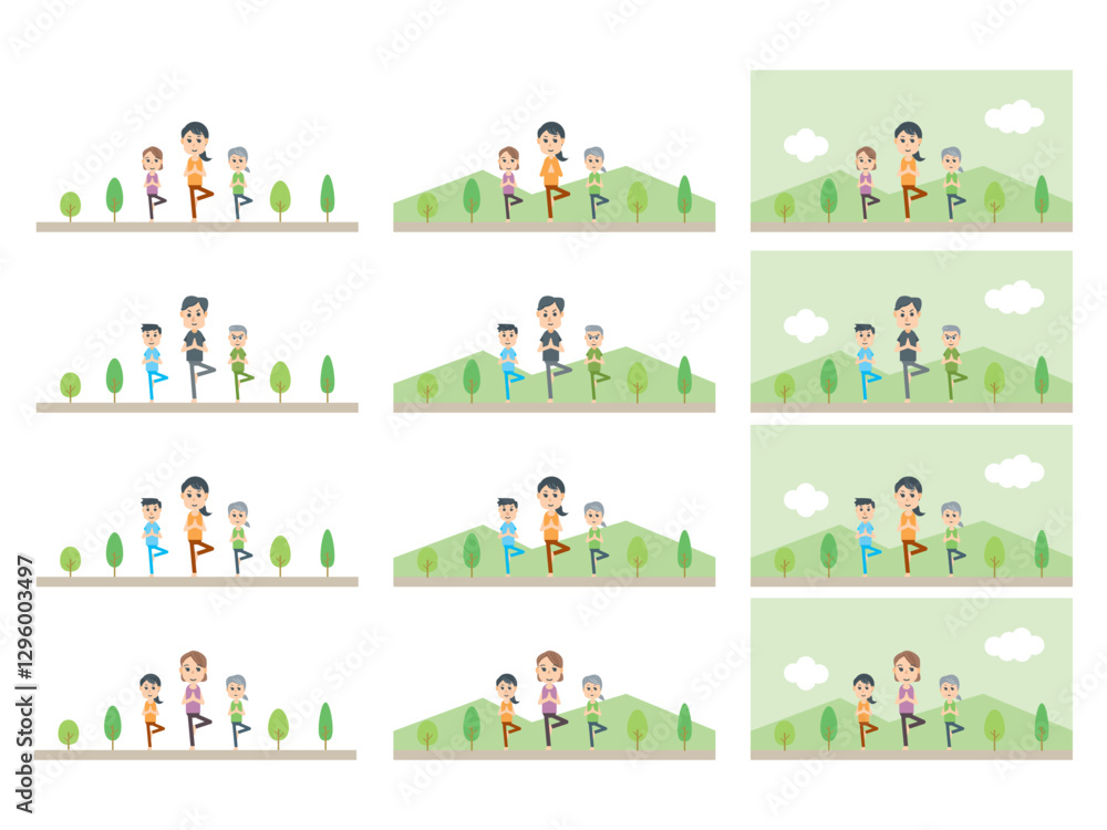 Fototapeta premium 四季の自然の中でヨガのポーズをする人 健康 運動