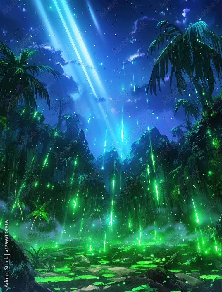 Obraz premium Magical Night Forest Rain