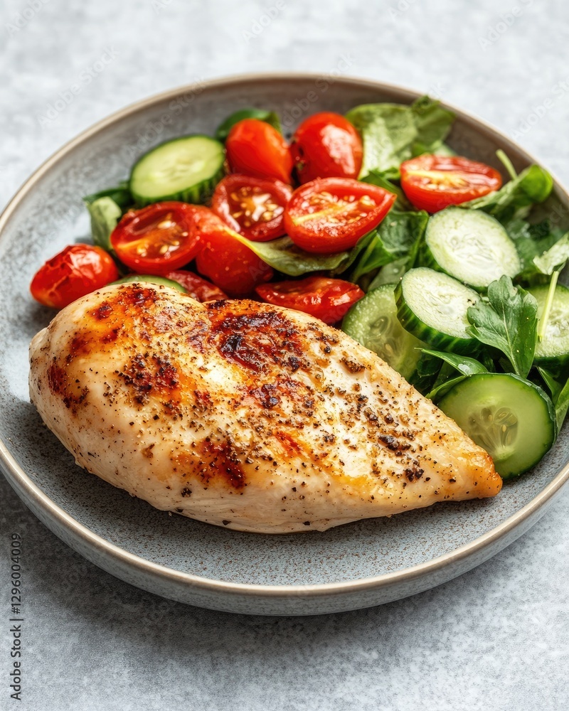 Grilled Chicken Breast with Salad on Plate Grilled Chicken Breast with Salad on Plate