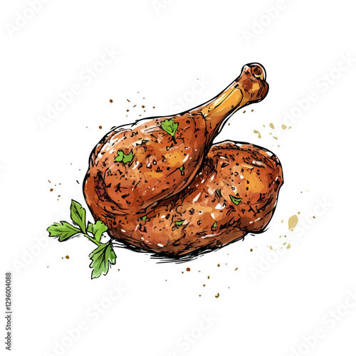 Jerk chicken minimalist 2D vector graphic illustration sketch on a white background.

