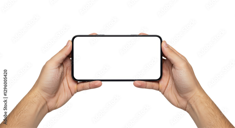 Isolated Hands Holding a Blank Smartphone Horizontally Isolated Hands Holding a Blank Smartphone Horizontally