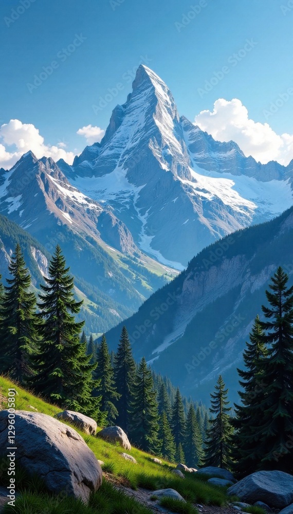 Fototapeta premium Postcard featuring a majestic mountain range, elevation, terrain, outdoors