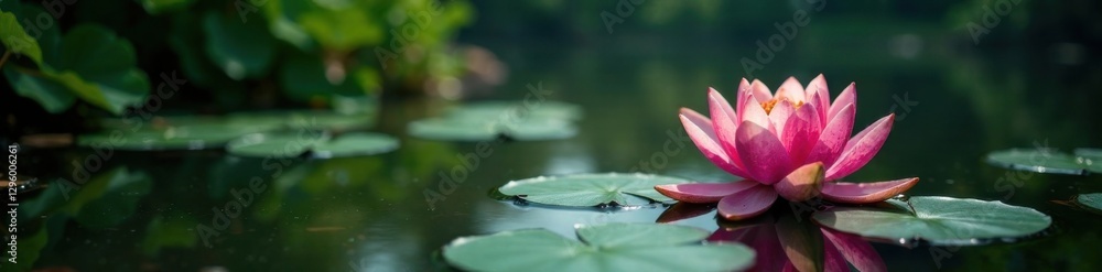 Quiet pond with water lilies, soothing, green, lily Quiet pond with water lilies, soothing, green, lily