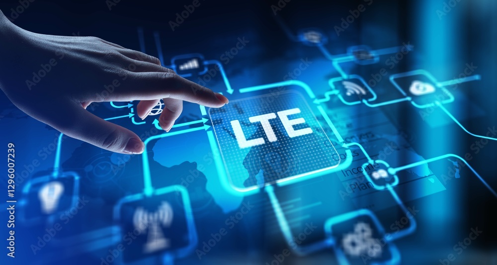 LTE Long-Term Evolution for High-Speed Mobile Connectivity, projection on a virtual screen, Business and Technology Concept. LTE Long-Term Evolution for High-Speed Mobile Connectivity, projection on a virtual screen, Business and Technology Concept.