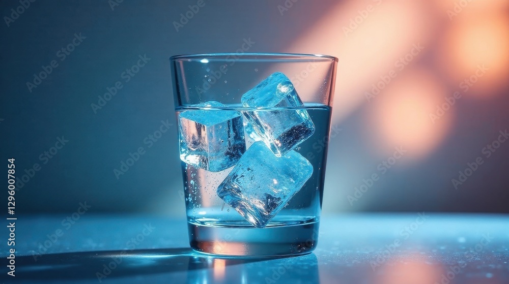 Refreshing Ice Cubes in a Glass of Water, Illuminated by a Soft, Warm Light Refreshing Ice Cubes in a Glass of Water, Illuminated by a Soft, Warm Light