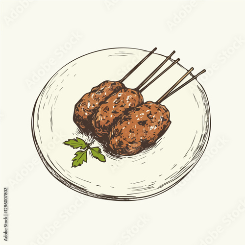 Kofta minimalist 2D vector graphic illustration sketch on a white background.

