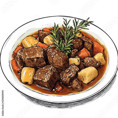 Lamb stew minimalist 2D vector graphic illustration sketch on a white background.

